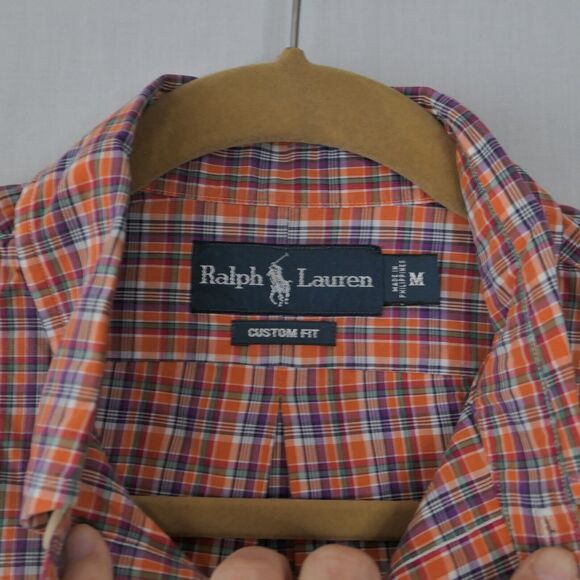 Ralph Lauren Sz M Custom Fit Men's Button Down Shirt Long Sleeve Orange Plaid - Picture 4 of 7